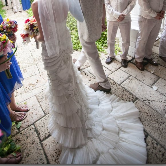 Lazaro Chandelier 3059 Beaded Strapless Wedding Gown Ivory - Picture 12 of 12